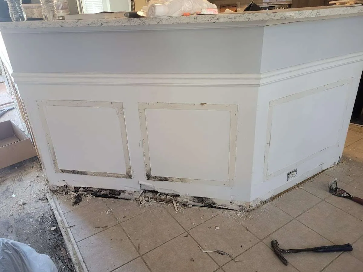 Water damage and mold on kitchen during Storm Damage Restoration in Gunbarrel